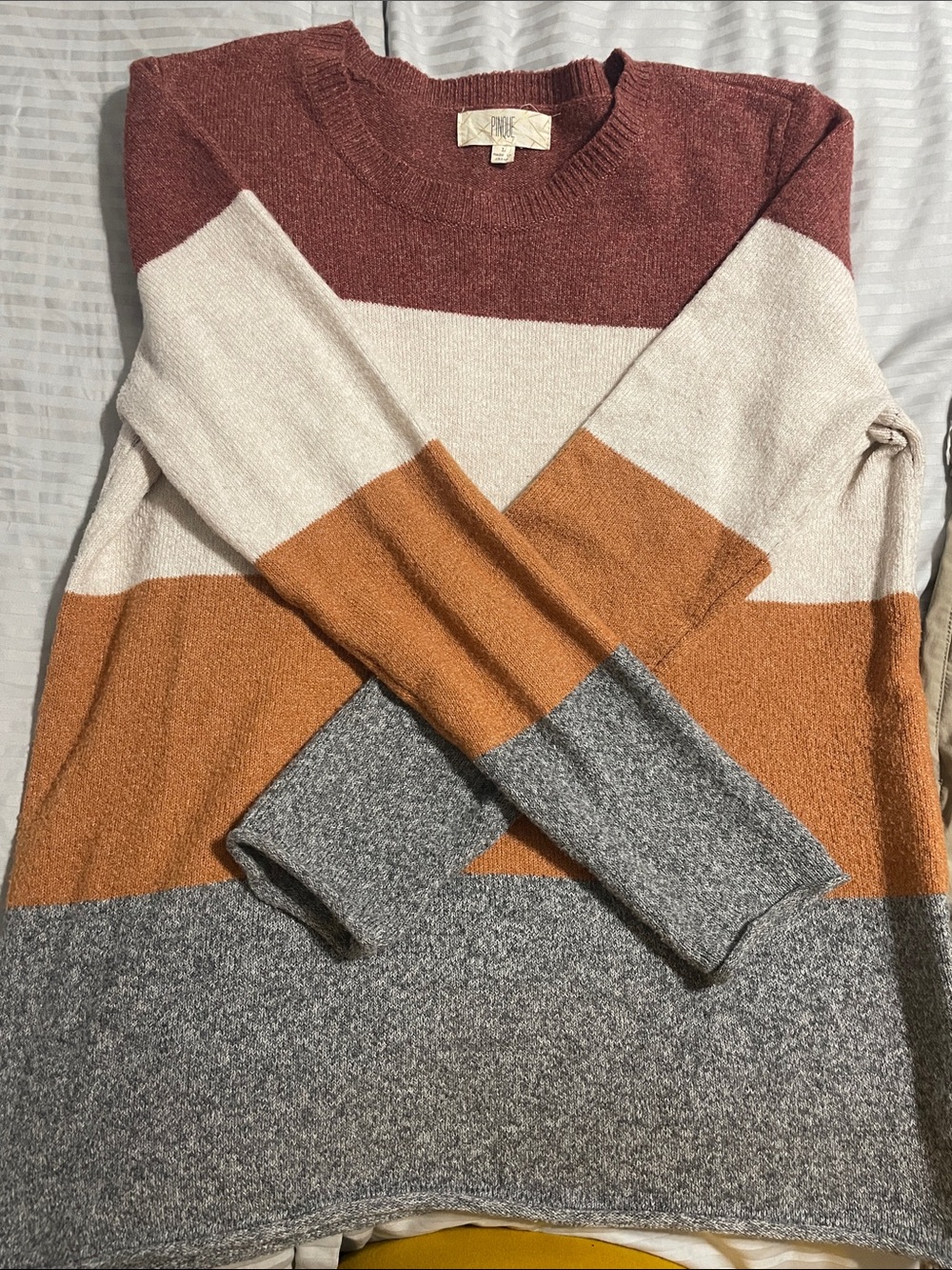 Colorblock Crewneck Sweater - Rust, Cream & Gray